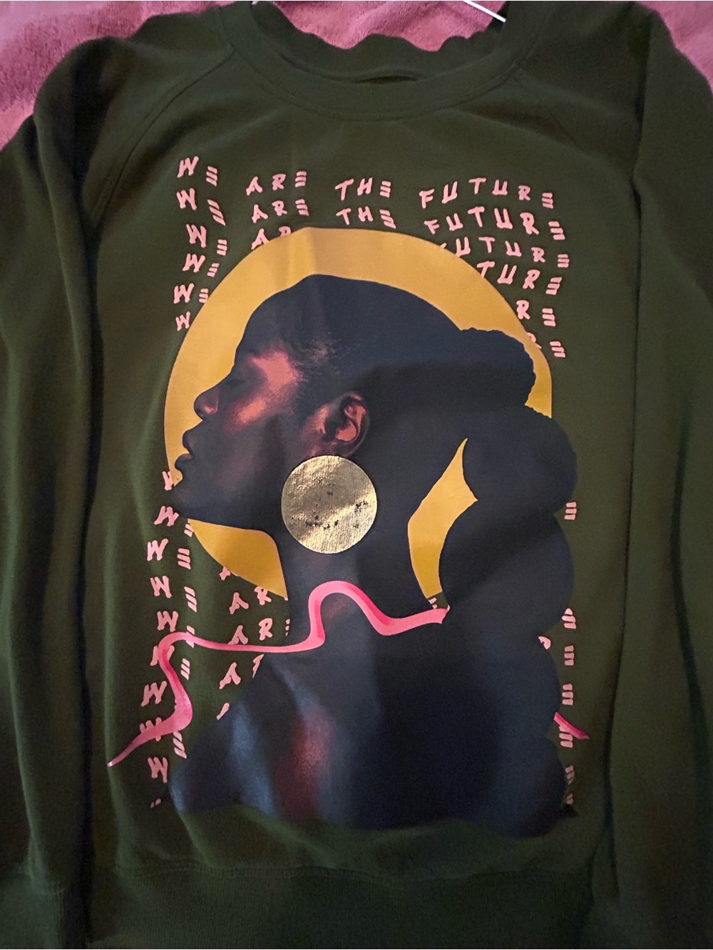 Target Olive Green Sweatshirt with Pink Text and Gold Accent